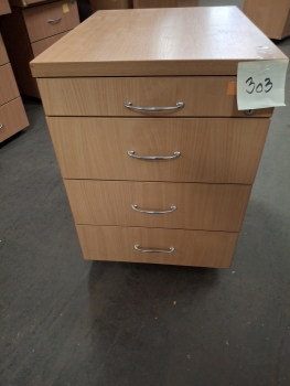 Görgős konténer, 4 fiókos, fényes kilincs, bükk